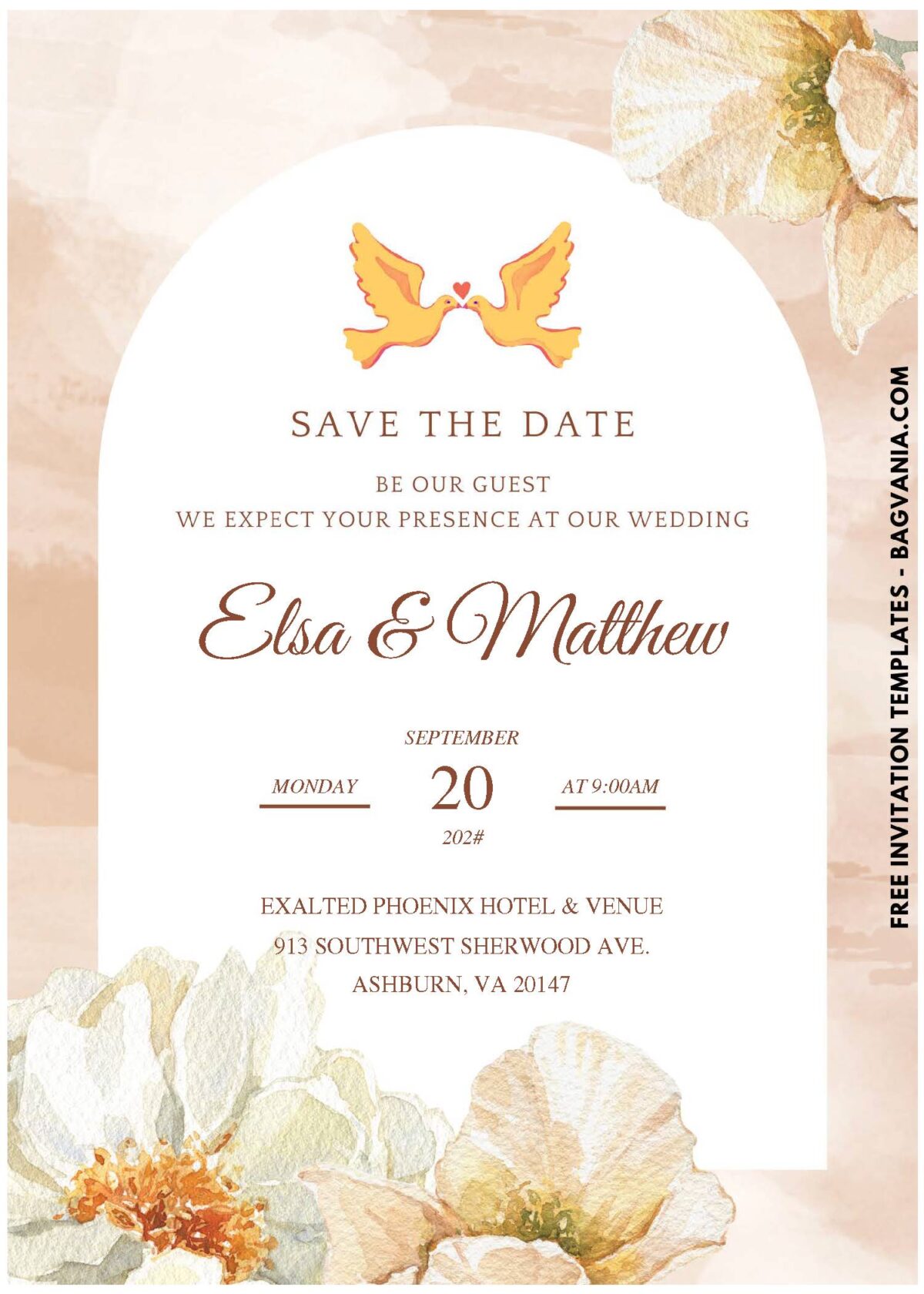 (Easily Edit PDF Invitation) Minimalist Watercolor Floral Wedding Invitation E