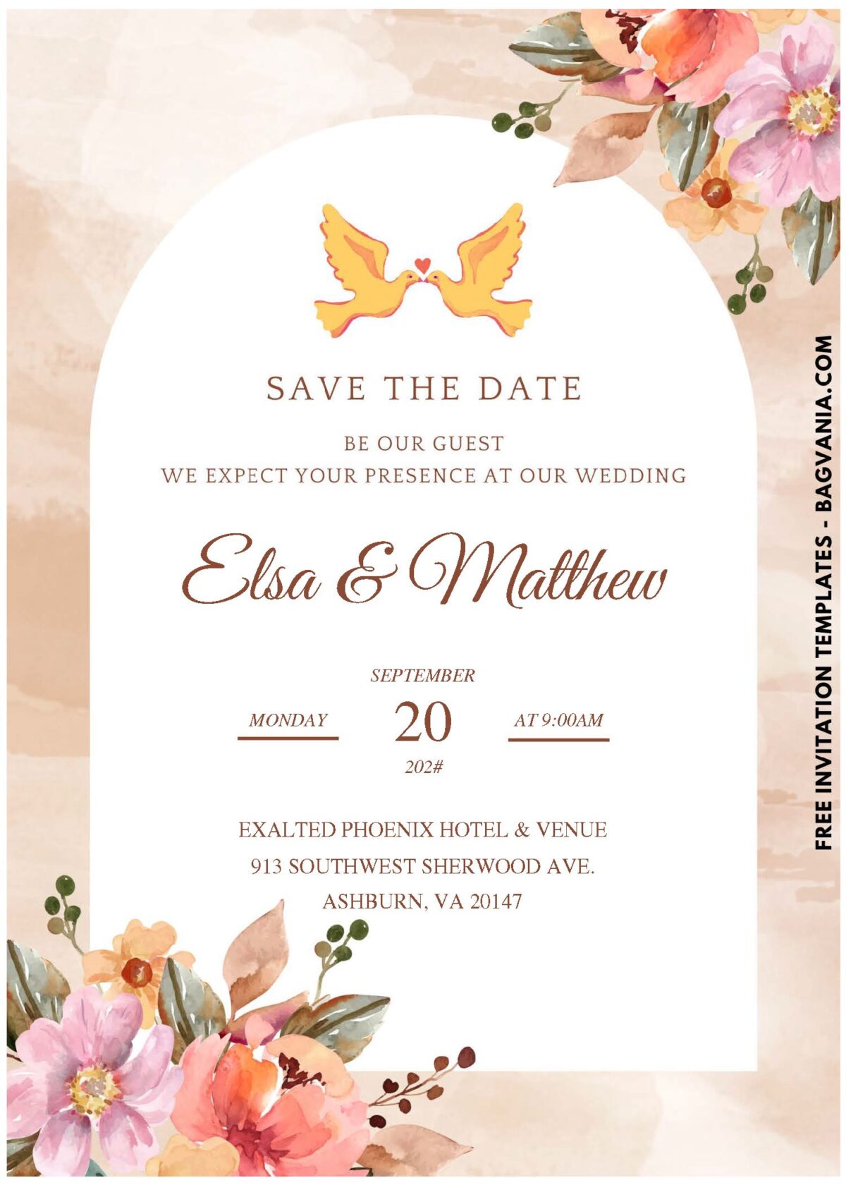 (Easily Edit PDF Invitation) Minimalist Watercolor Floral Wedding Invitation F