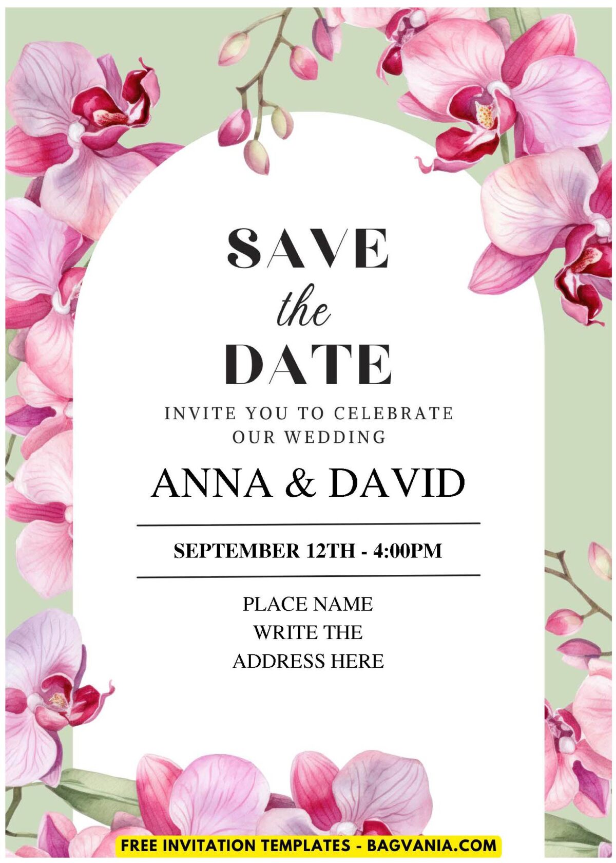 (Easily Edit PDF Invitation) Blossoming Orchid Wedding Invitation E