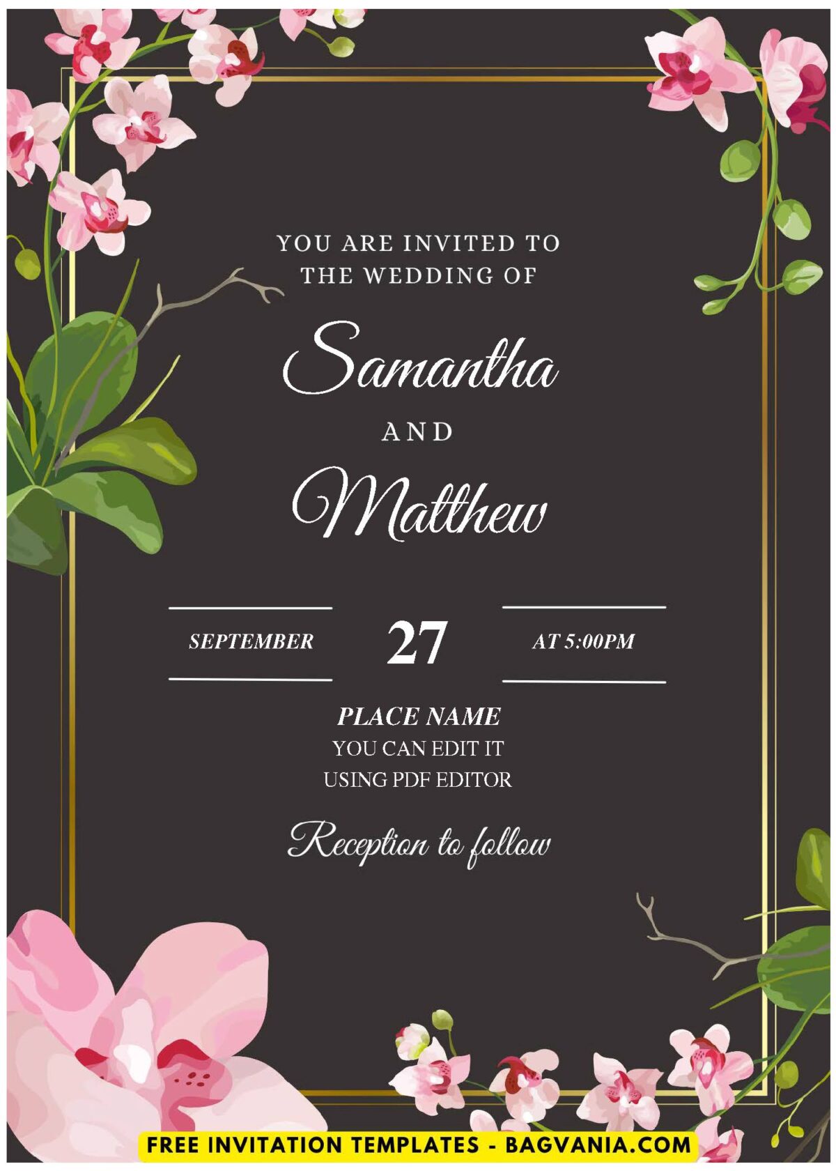 (Easily Edit PDF Invitation) Beautiful Magnolia & Sakura Wedding Invitation D