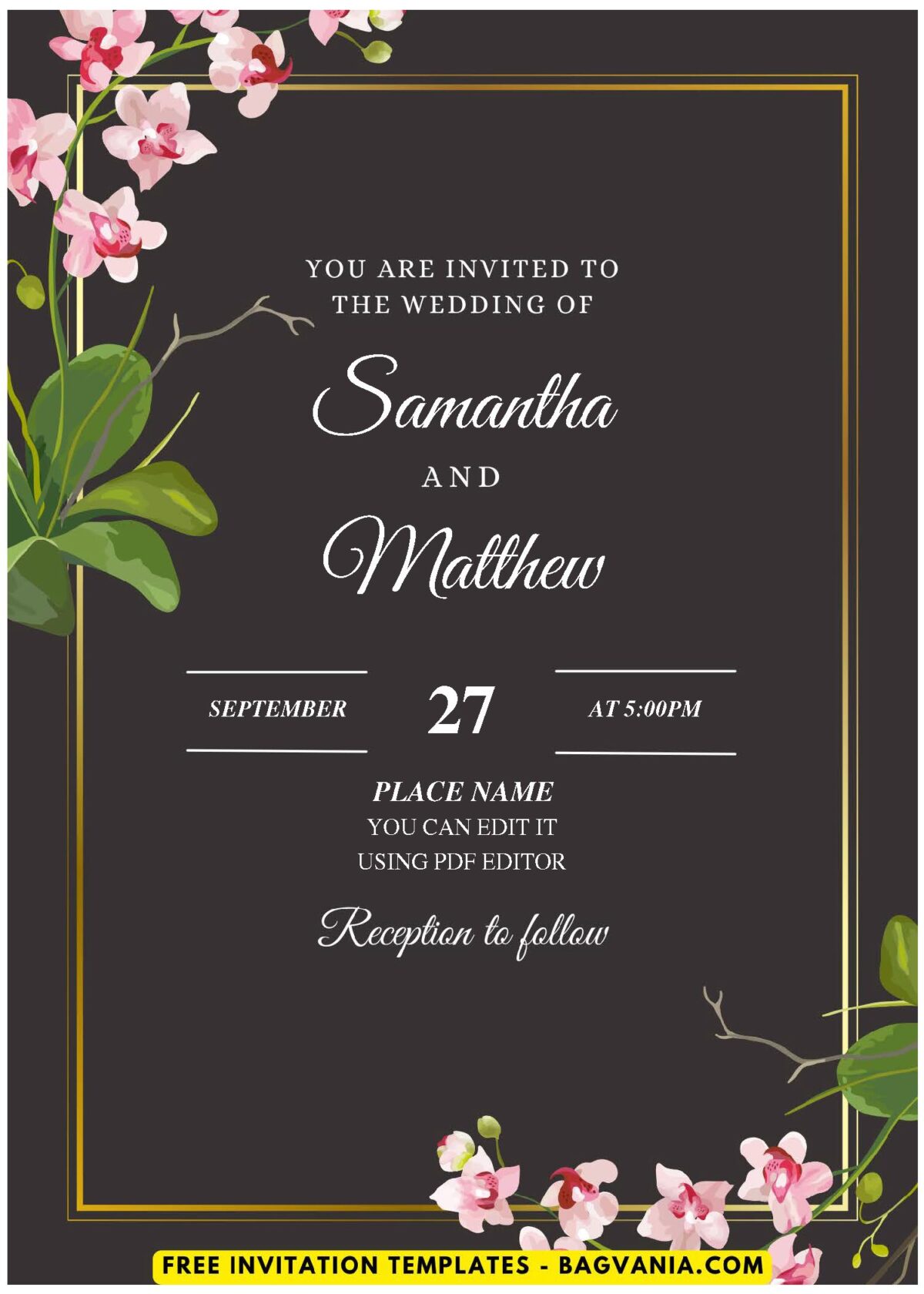 (Easily Edit PDF Invitation) Beautiful Magnolia & Sakura Wedding Invitation F