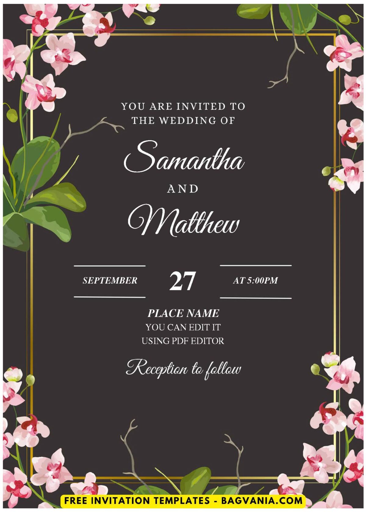 (Easily Edit PDF Invitation) Beautiful Magnolia & Sakura Wedding Invitation F