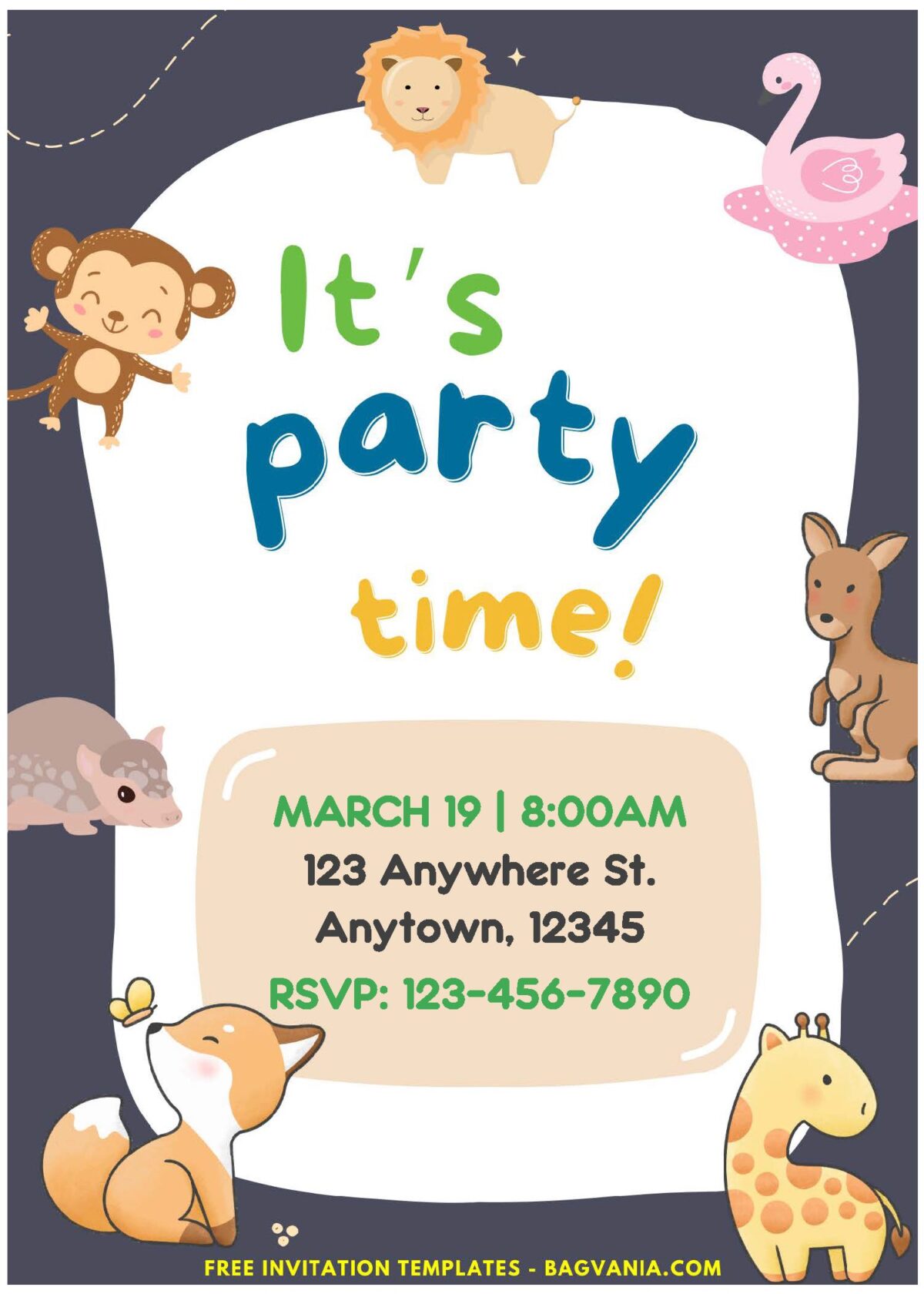 (Easily Edit PDF Invitation) Party Time Jungle Birthday Invitation D