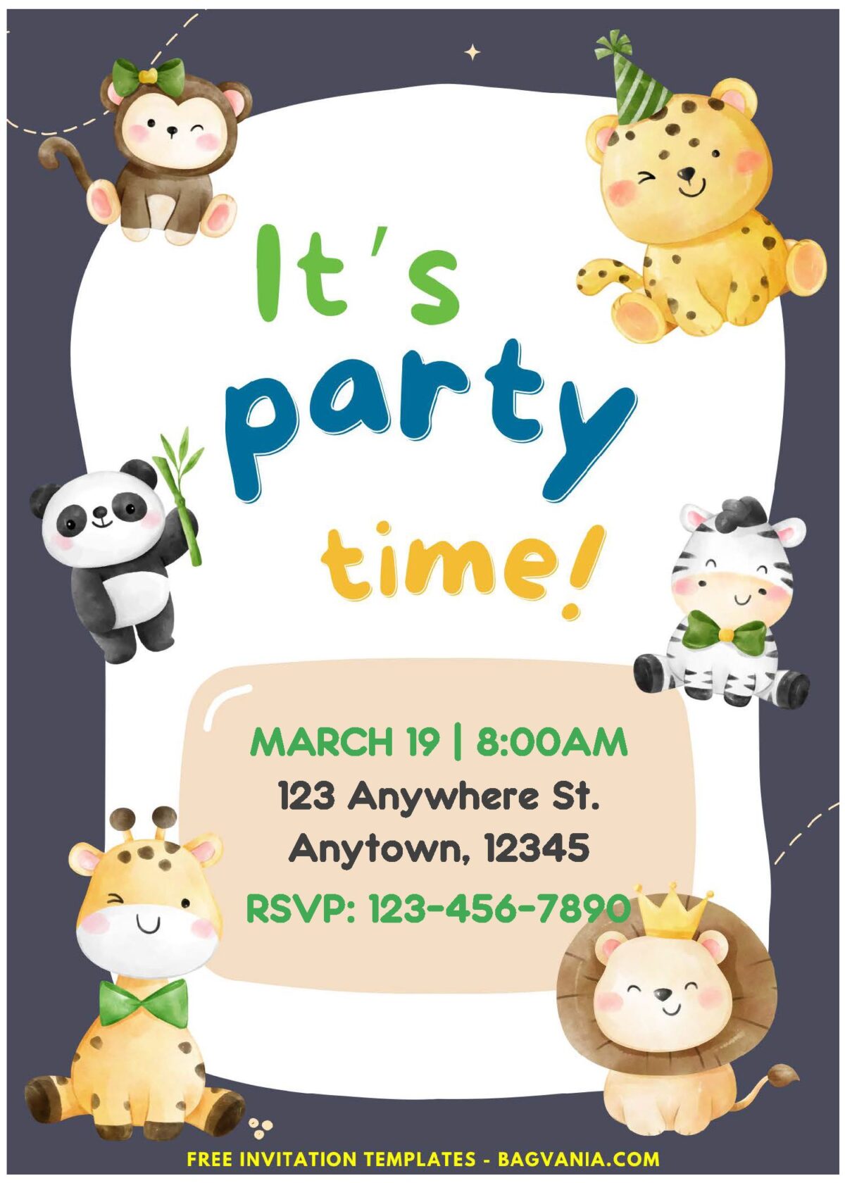 (Easily Edit PDF Invitation) Party Time Jungle Birthday Invitation E