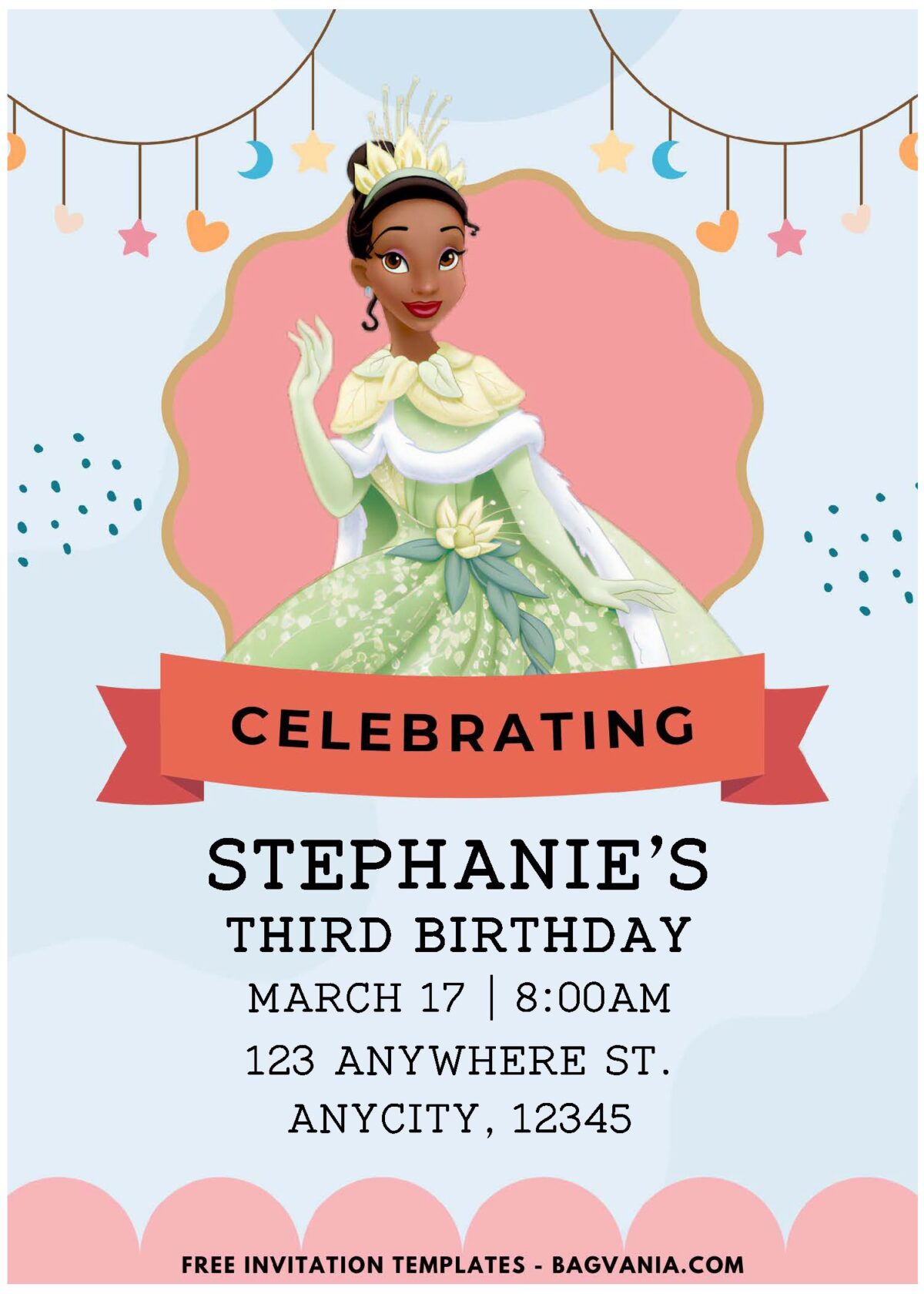 (Easily Edit PDF Invitation) Festive Princess Tiana & Frog Birthday Invitation H