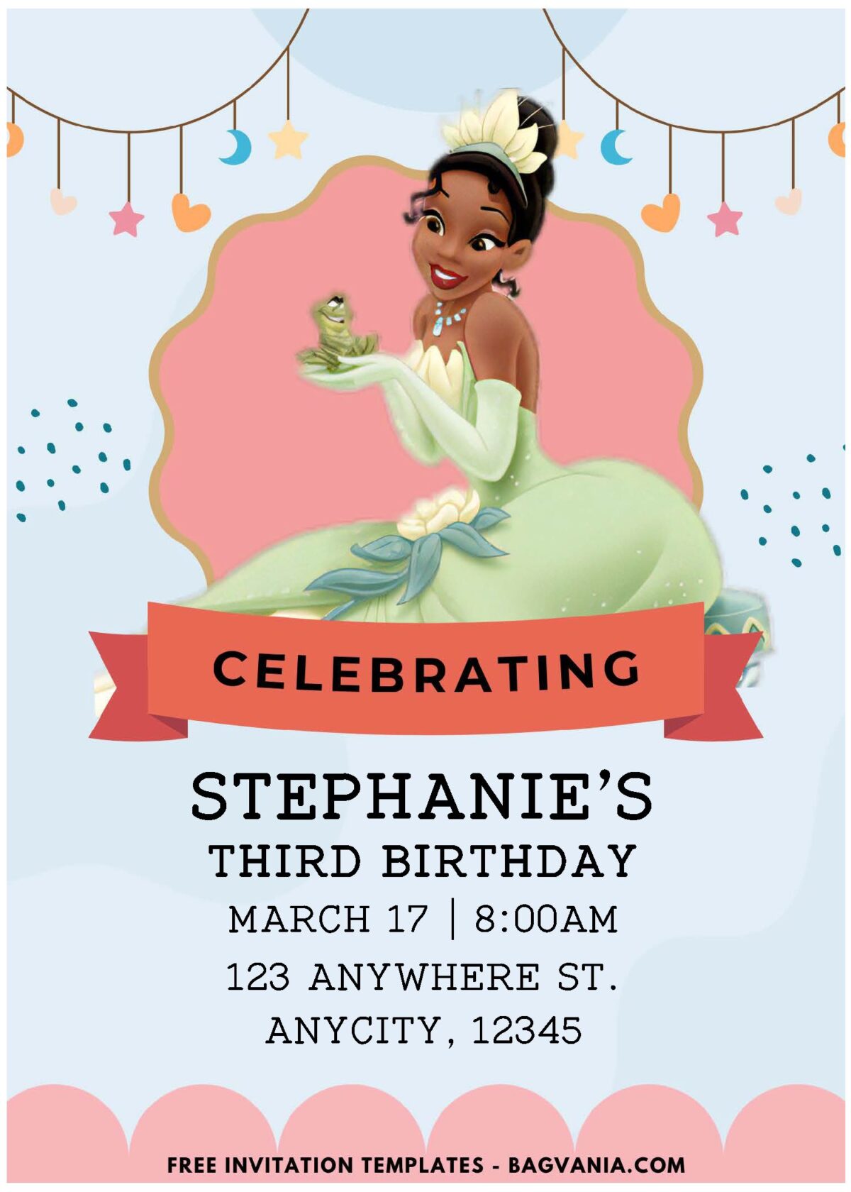(Easily Edit PDF Invitation) Festive Princess Tiana & Frog Birthday Invitation J