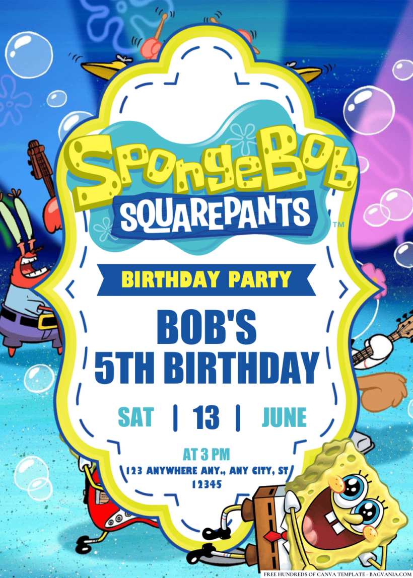 FREE PDF Invitation – SpongeBob Squarepants Birthday Invitations | Bagvania