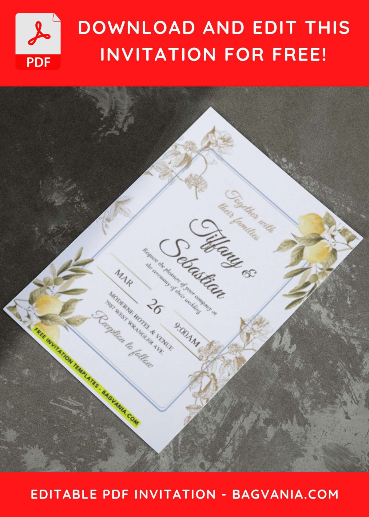 (Easily Edit PDF Invitation) Simple Floral & Greenery Wedding Invitation E