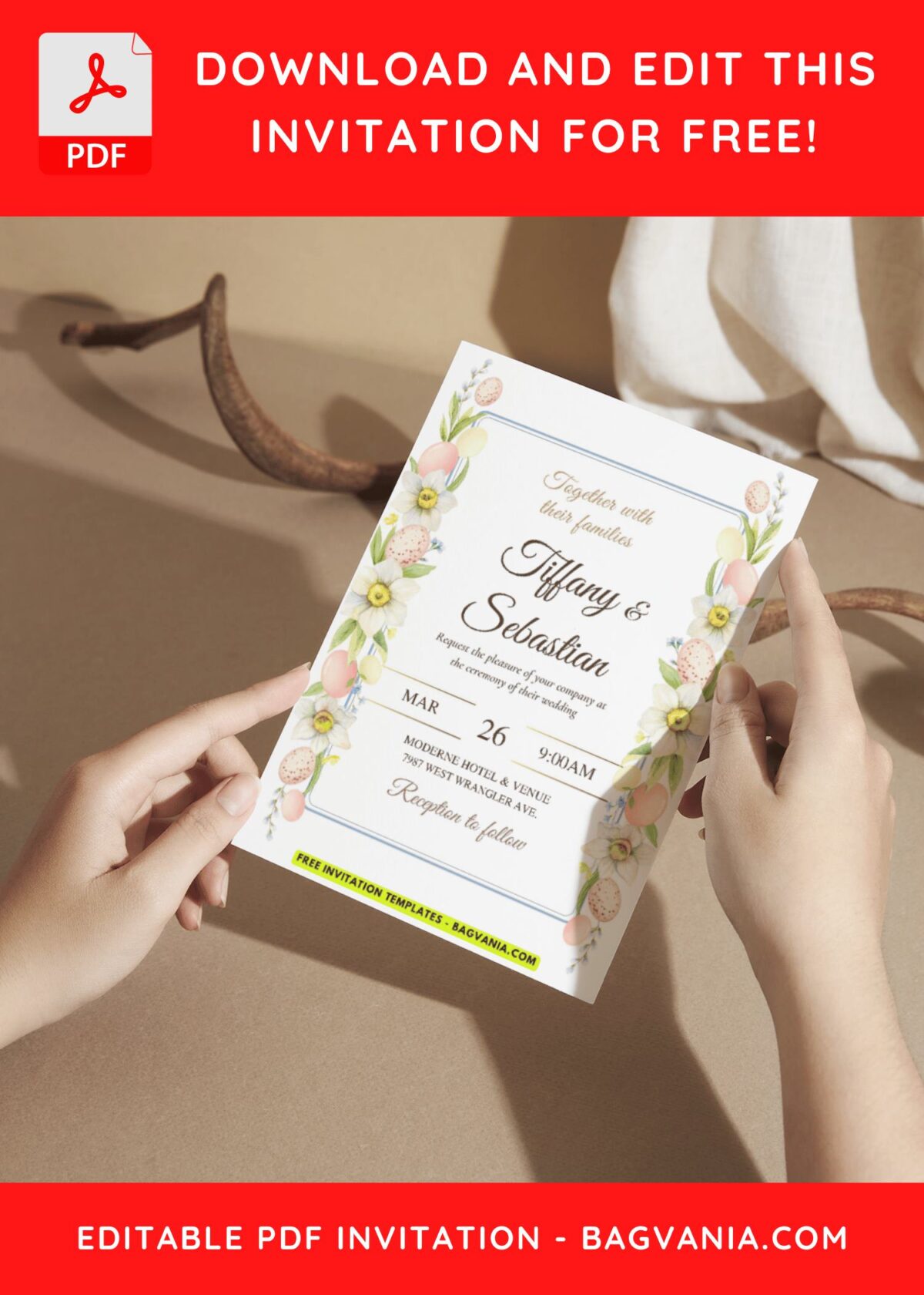 (Easily Edit PDF Invitation) Simple Floral & Greenery Wedding Invitation F