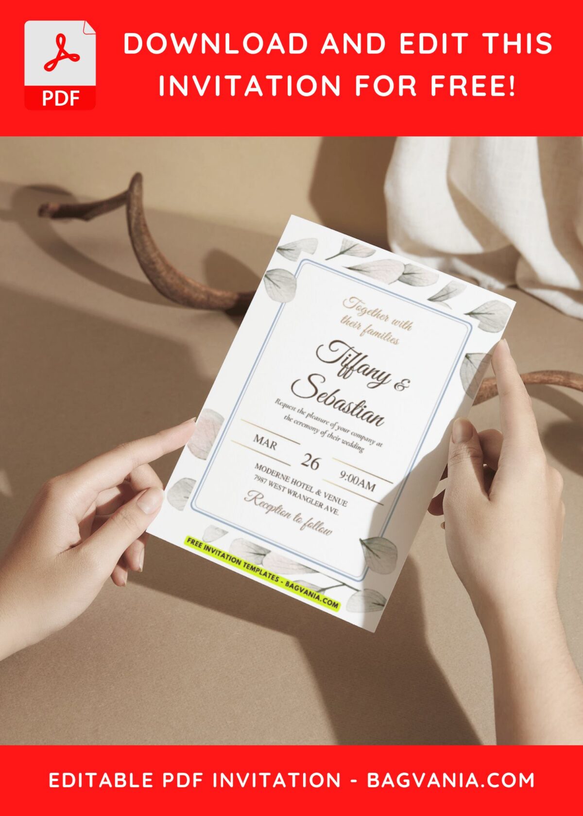(Easily Edit PDF Invitation) Simple Floral & Greenery Wedding Invitation H
