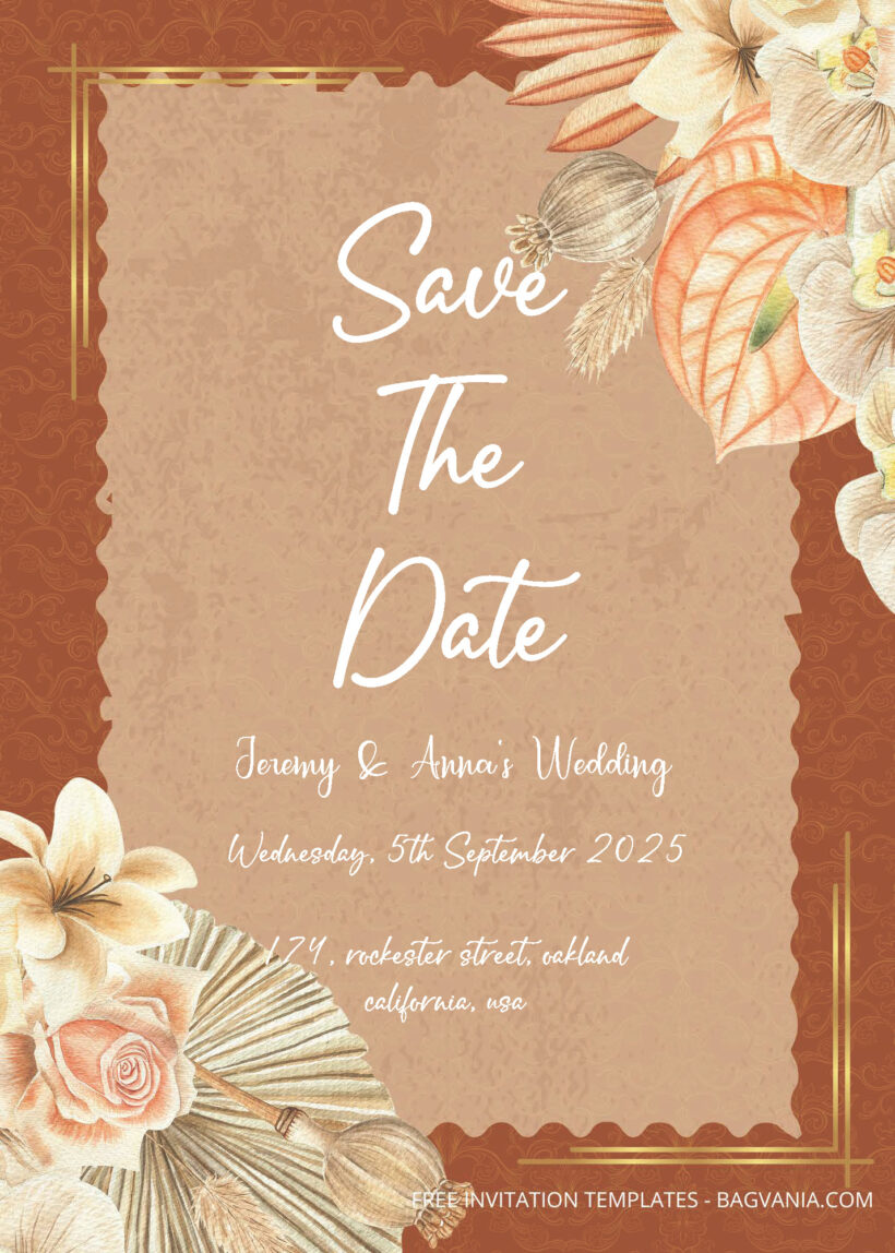 FREE PDF Invitation - Autumn Boho Floral Wedding Invitation Templates