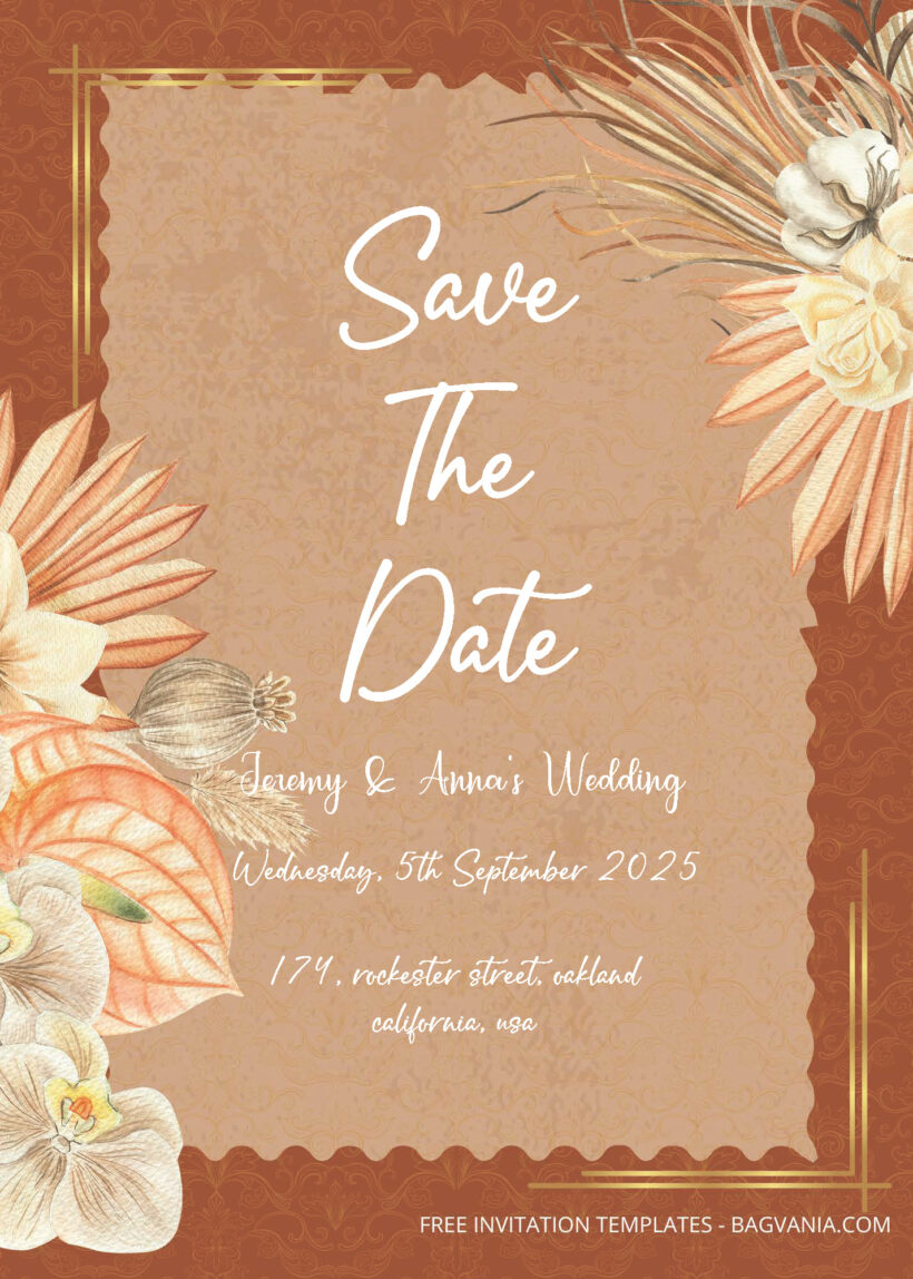 FREE PDF Invitation - Autumn Boho Floral Wedding Invitation Templates