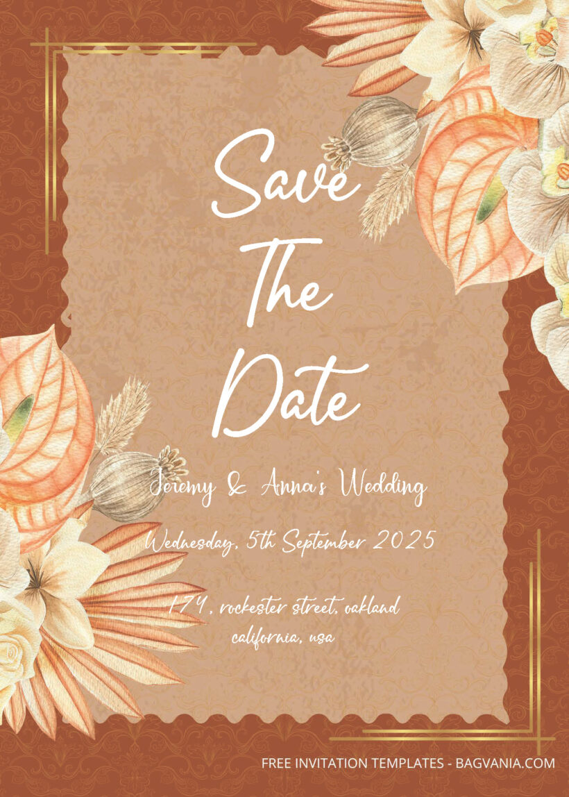 FREE PDF Invitation - Autumn Boho Floral Wedding Invitation Templates