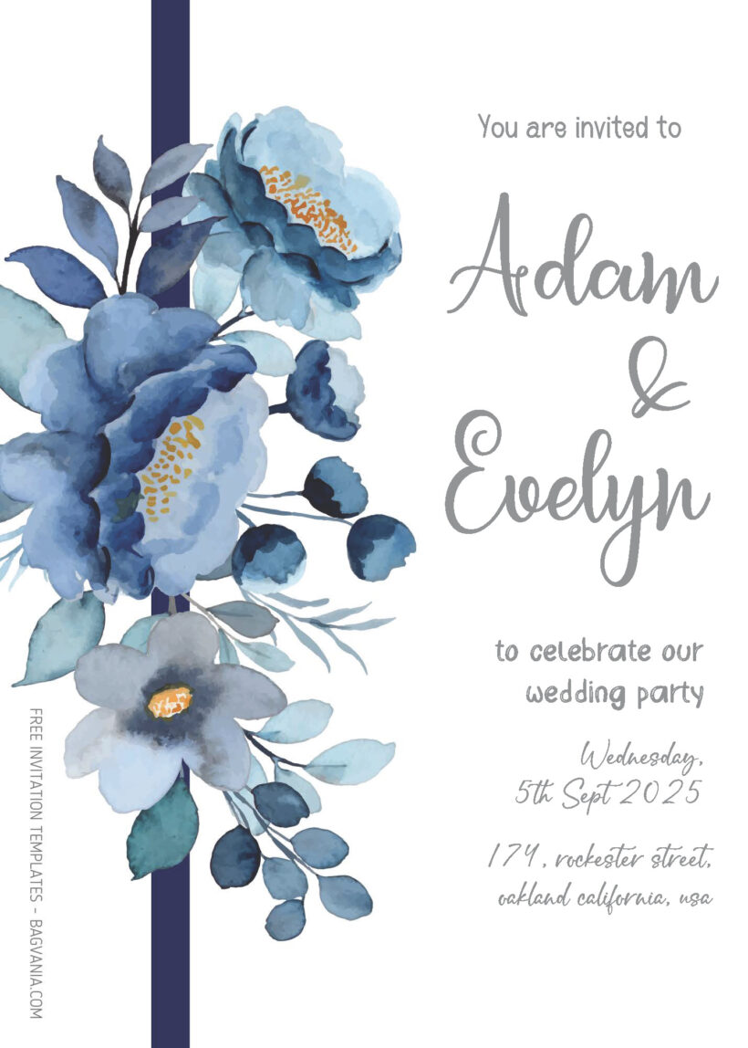FREE PDF Invitation - Blue Floral Wedding Invitation Templates