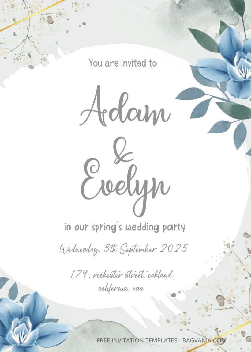 FREE PDF Invitation - Blue Roses Wedding Invitation Templates