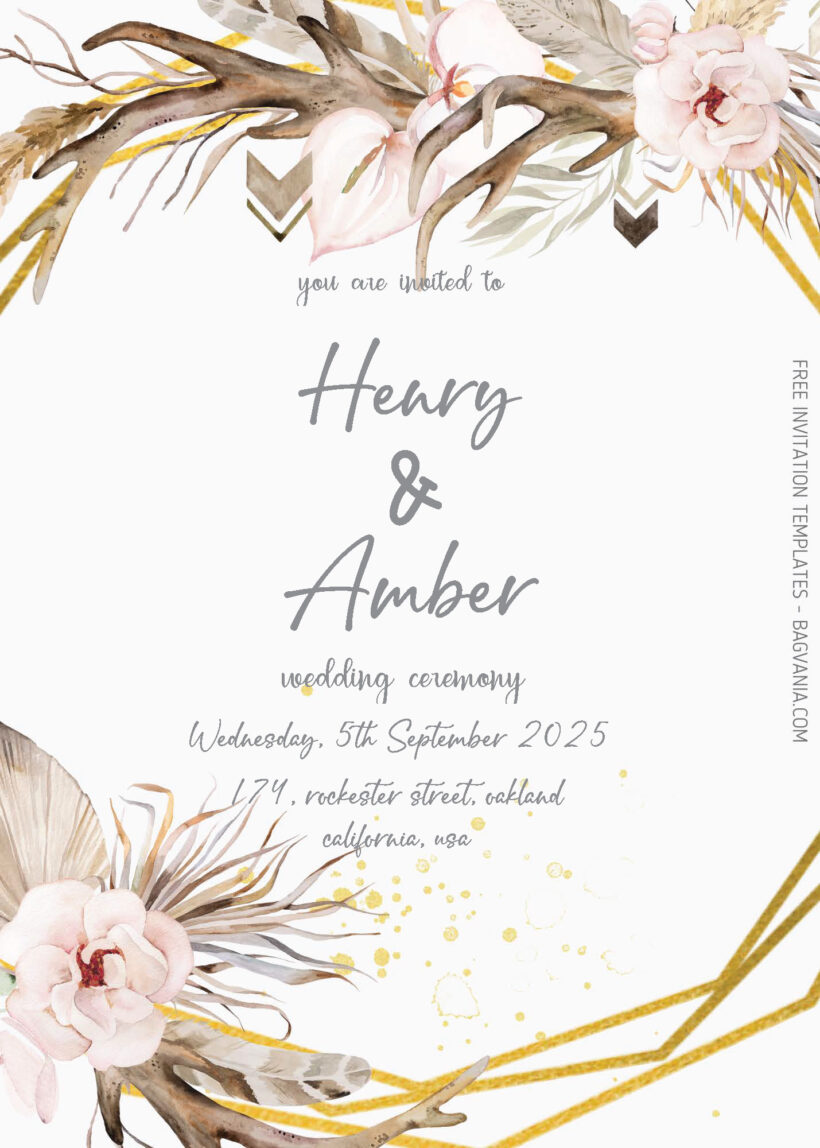 FREE PDF Invitation - Bohemian Floral Wedding Invitation Templates