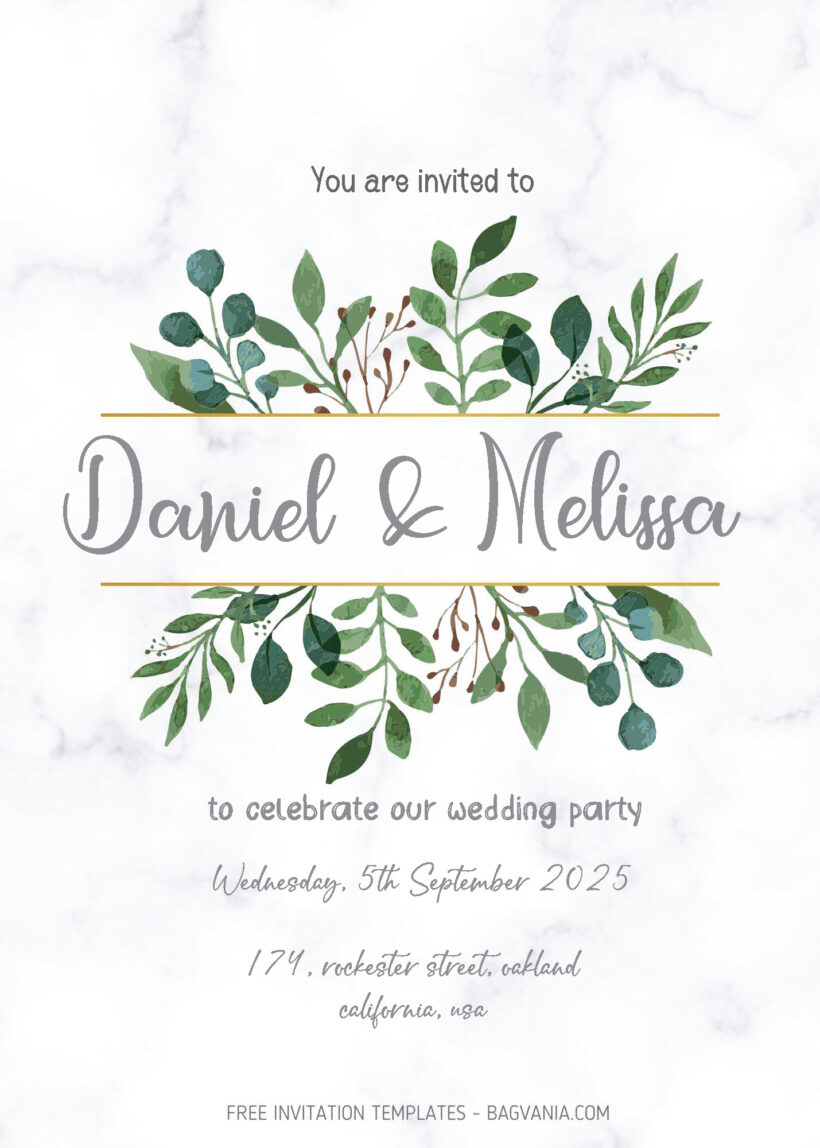 FREE PDF Invitation - Botanical Greenery Wedding Invitation Templates