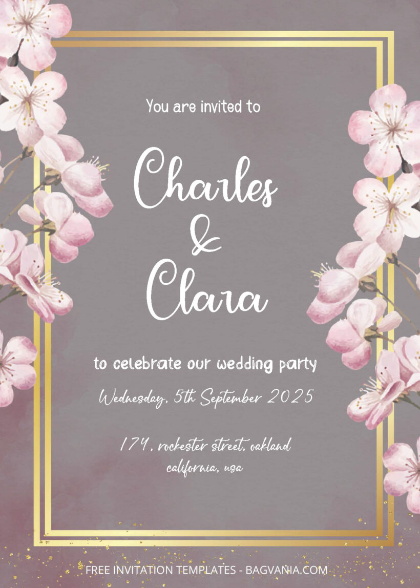 FREE PDF Invitation - Cherry Blossom Floral Wedding Invitation Templates