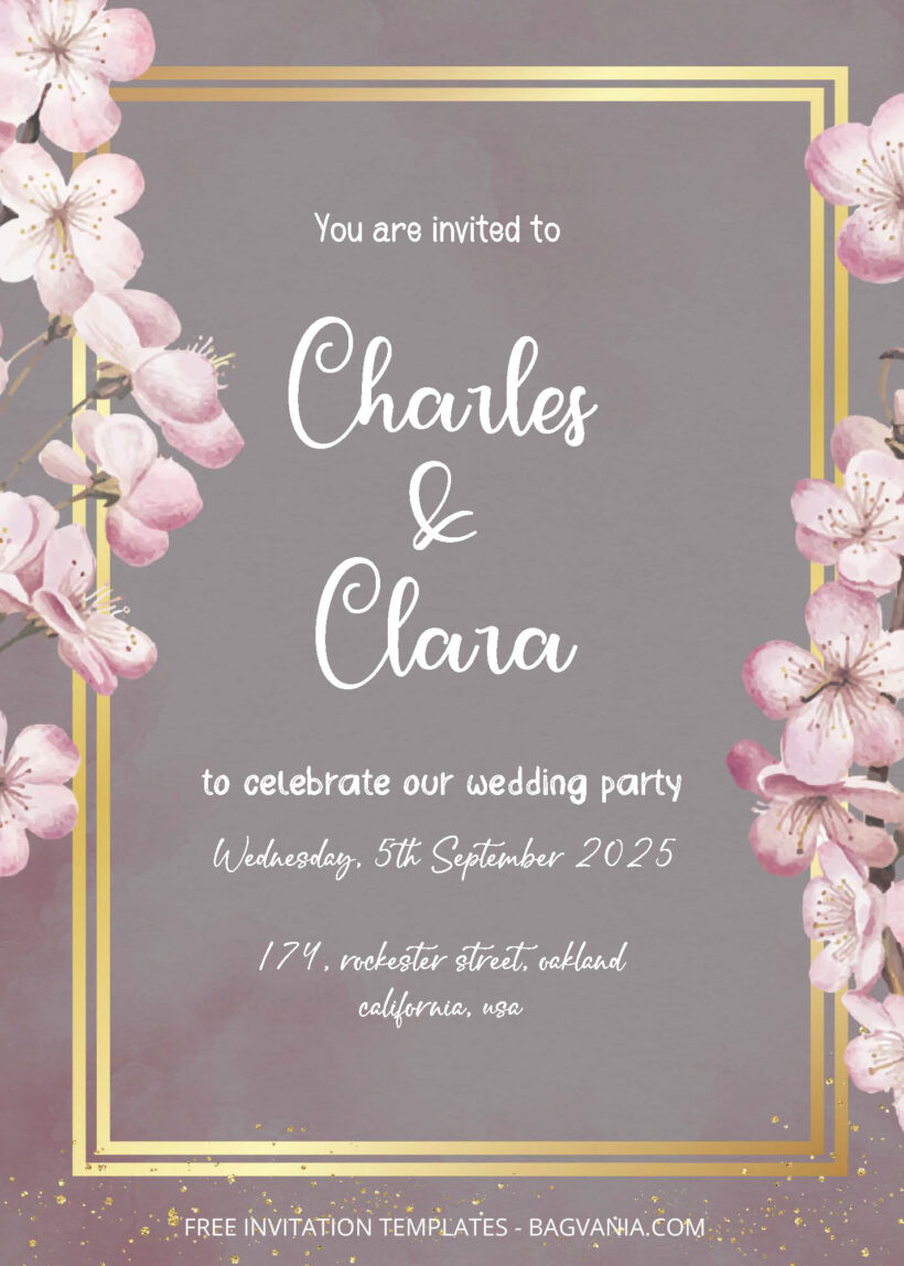 FREE PDF Invitation - Cherry Blossom Floral Wedding Invitation Templates