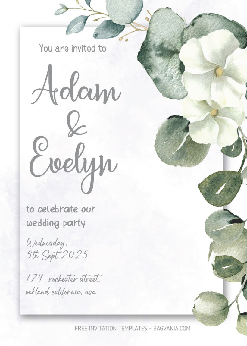 FREE PDF Invitation - Eucalyptus Leaves Wedding Invitation Templates