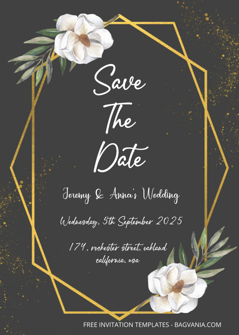 FREE PDF Invitation - Gold Frame With Floral Wedding Invitation Templates