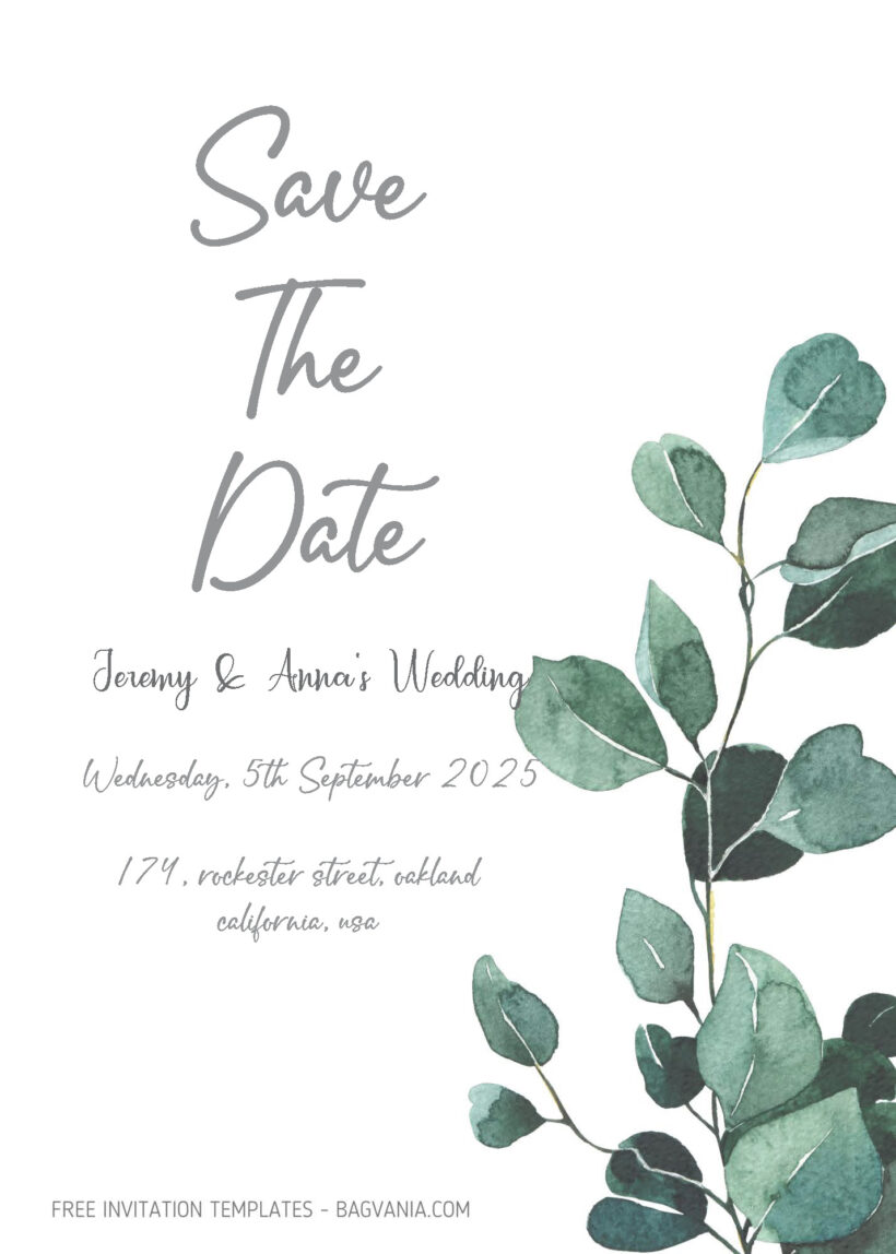 FREE PDF Invitation - Greenery Eucalyptus Wedding Invitation Templates