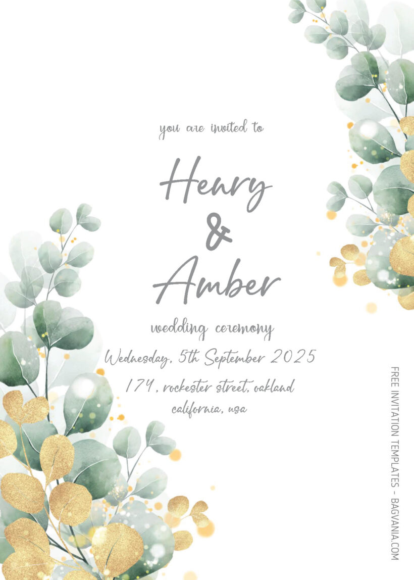 FREE PDF Invitation - Greenery Eucalyptus Wedding Invitation Templates