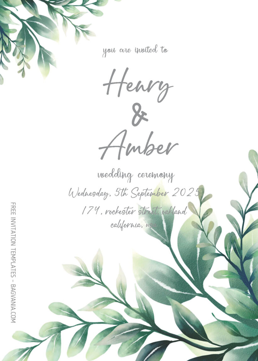 FREE PDF Invitation - Greenery Eucalyptus Wedding Invitation Templates