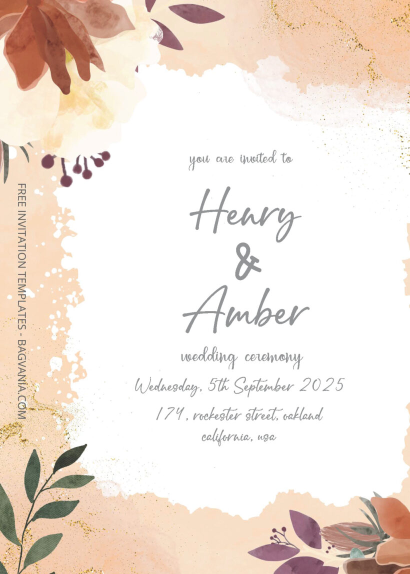 FREE PDF Invitation - Orange Summer Floral Wedding Invitation Templates