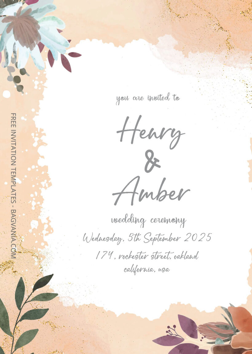 FREE PDF Invitation - Orange Summer Floral Wedding Invitation Templates