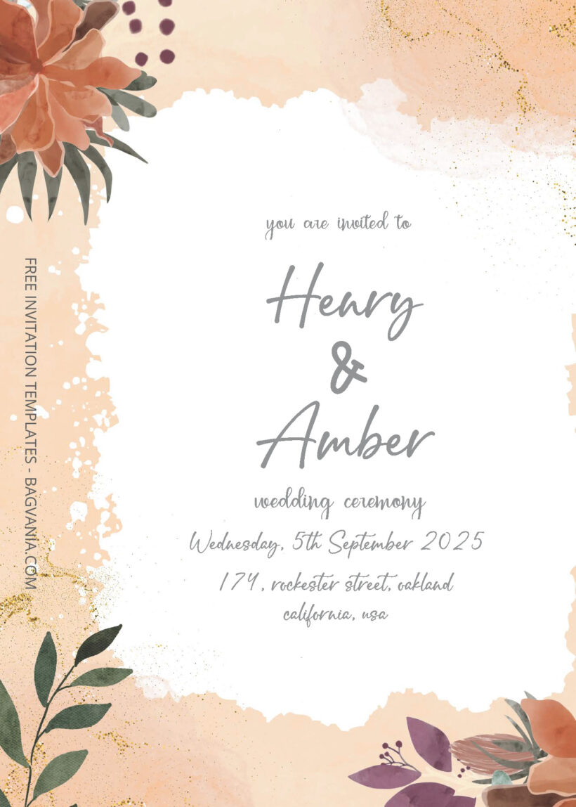 FREE PDF Invitation - Orange Summer Floral Wedding Invitation Templates