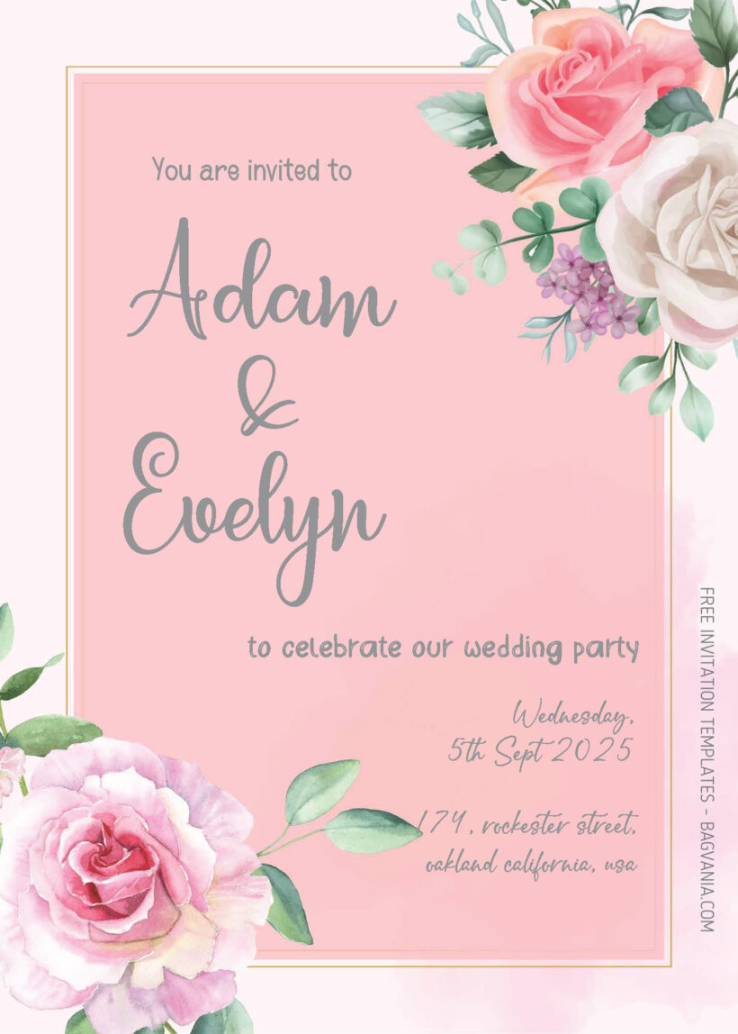 FREE PDF Invitation - Pink Floral Wedding Invitation Templates
