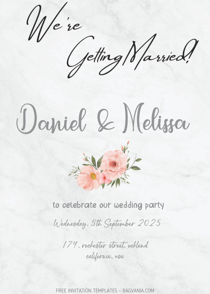 FREE PDF Invitation - Pink Rustic Wedding Invitation Templates