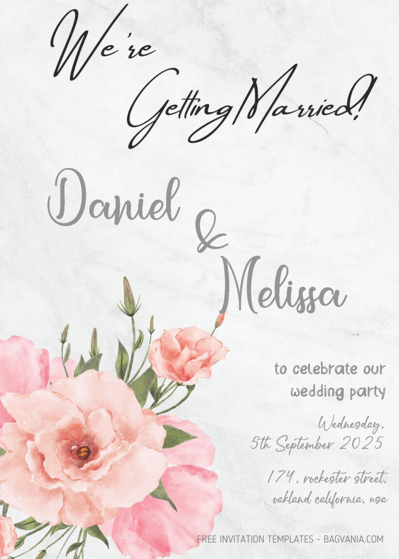 FREE PDF Invitation - Pink Rustic Wedding Invitation Templates