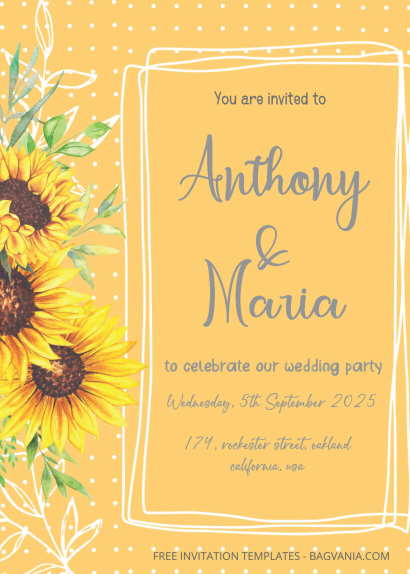 FREE PDF Invitation - Summer Sunflower Floral Wedding Invitation Templates