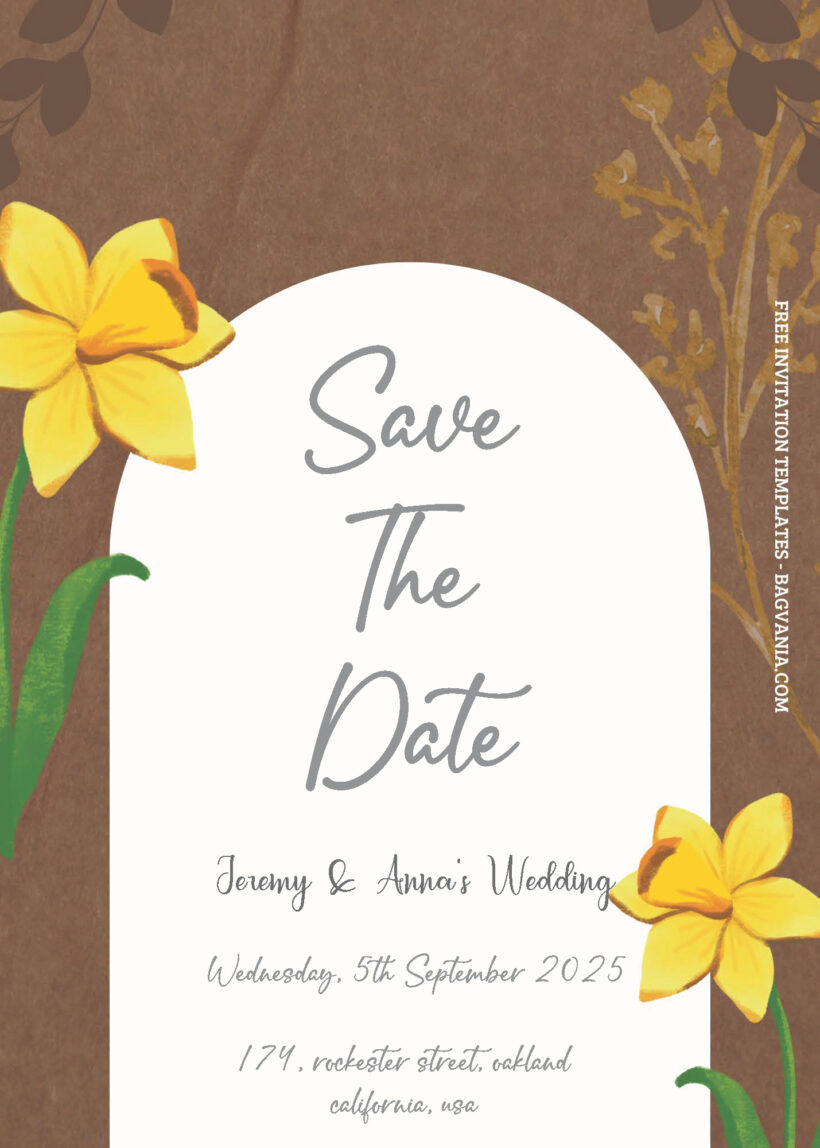 FREE PDF Invitation - Yellow Lilies Floral Wedding Invitation Templates