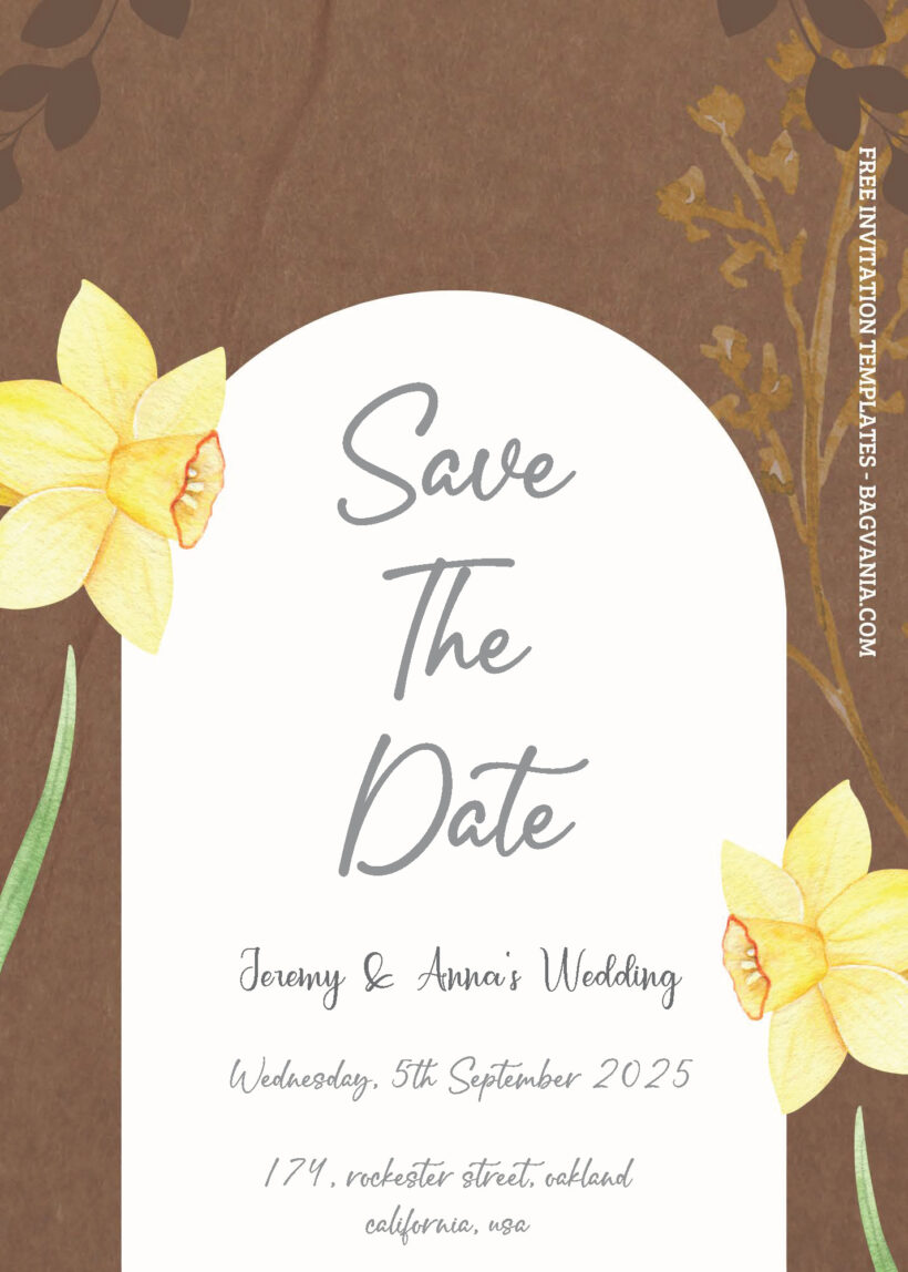 FREE PDF Invitation - Yellow Lilies Floral Wedding Invitation Templates