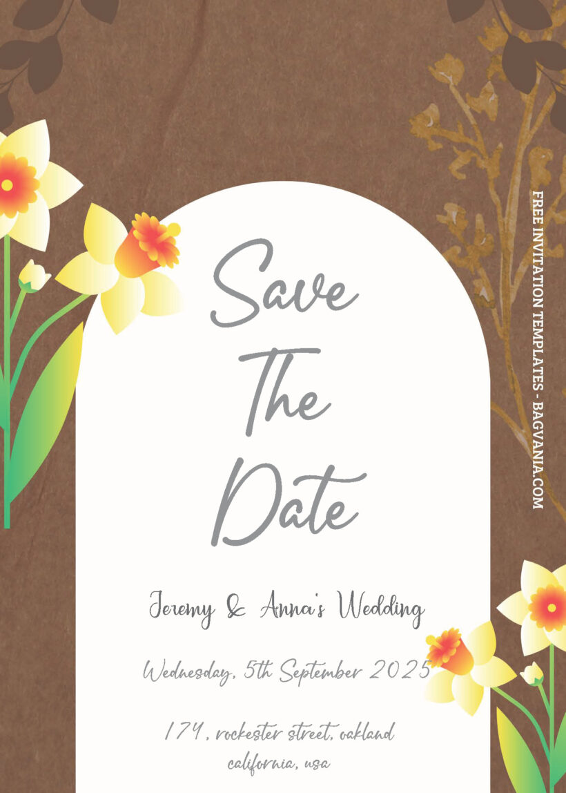 FREE PDF Invitation - Yellow Lilies Floral Wedding Invitation Templates