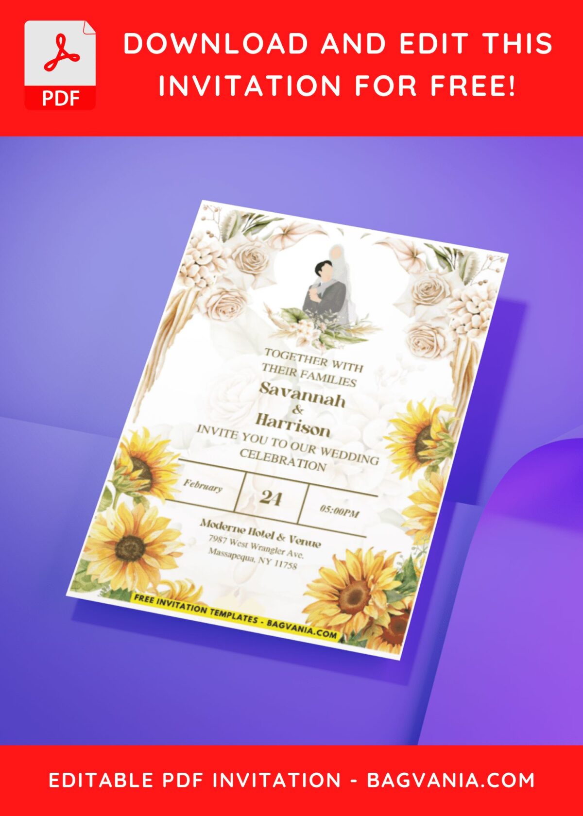 (Easily Edit PDF Invitation) Vintage Sunflower Wedding Invitation D
