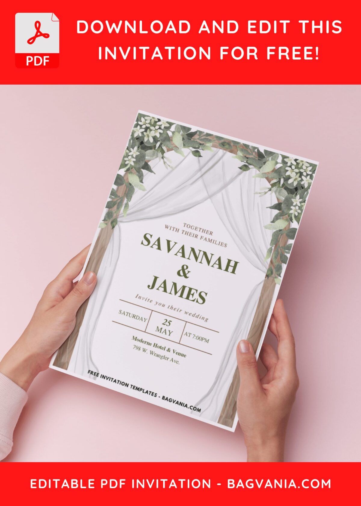 (Easily Edit PDF Invitation) Whimsical Floral Arch Wedding Invitation E