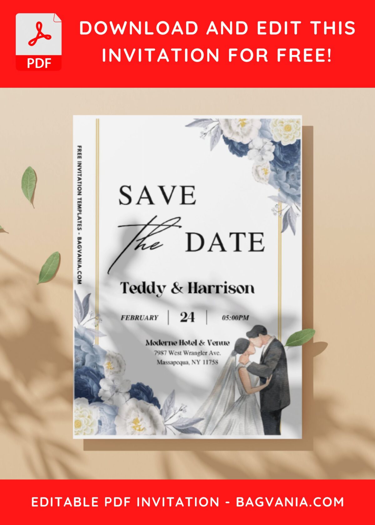 (Easily Edit PDF Invitation) Garden Rose Save The Date Invitation C