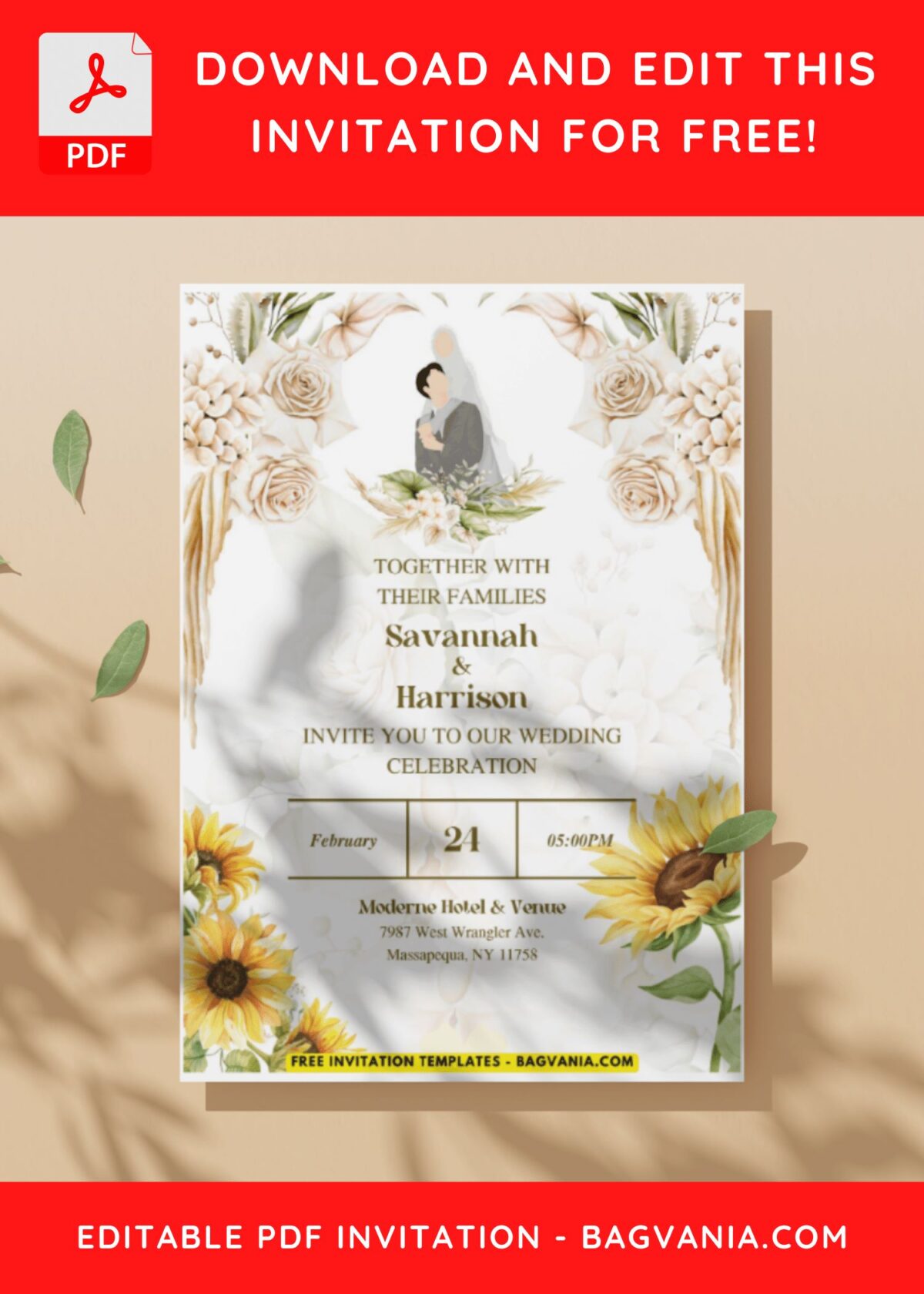 (Easily Edit PDF Invitation) Vintage Sunflower Wedding Invitation I