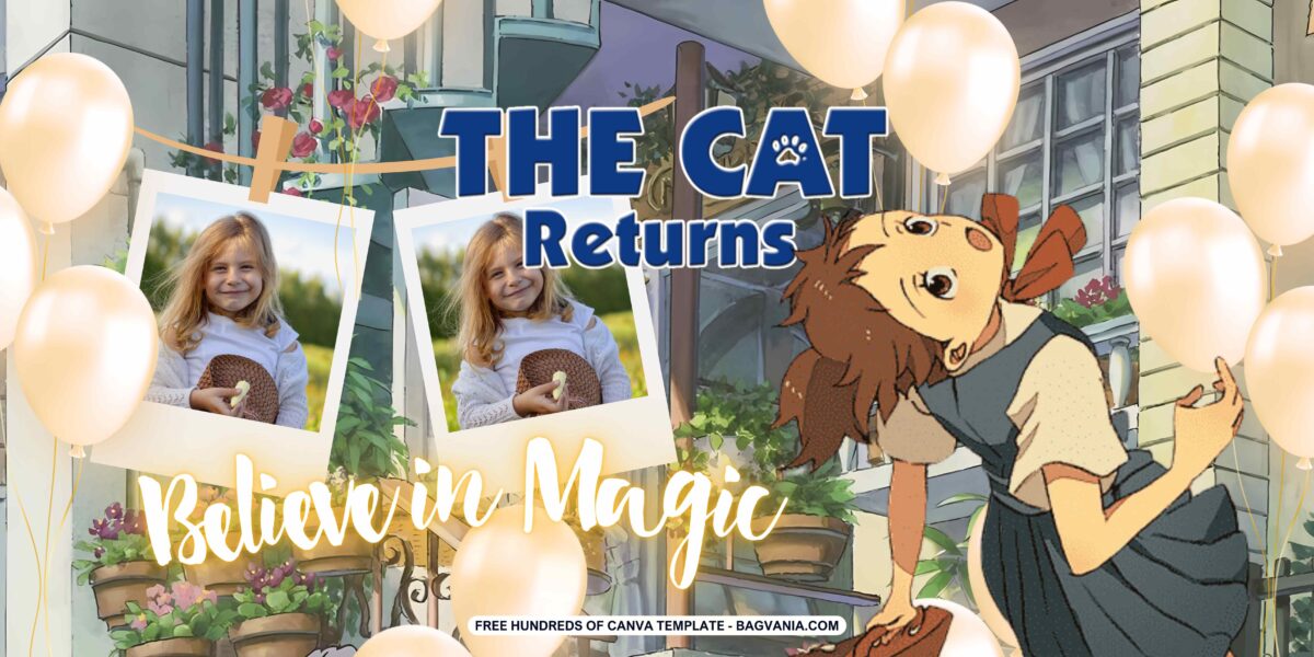 FREE Editable The Cat Returns Birthday Banner