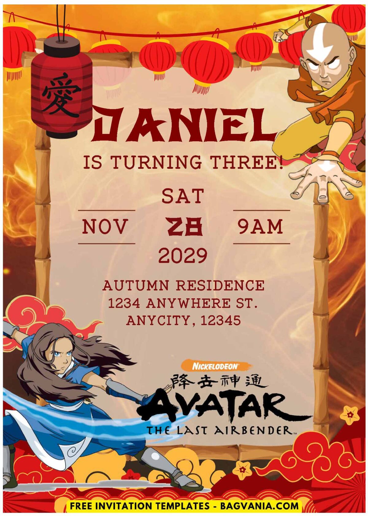 (Easily Edit PDF Invitation) Awesome Avatar Themed Birthday Invitation D