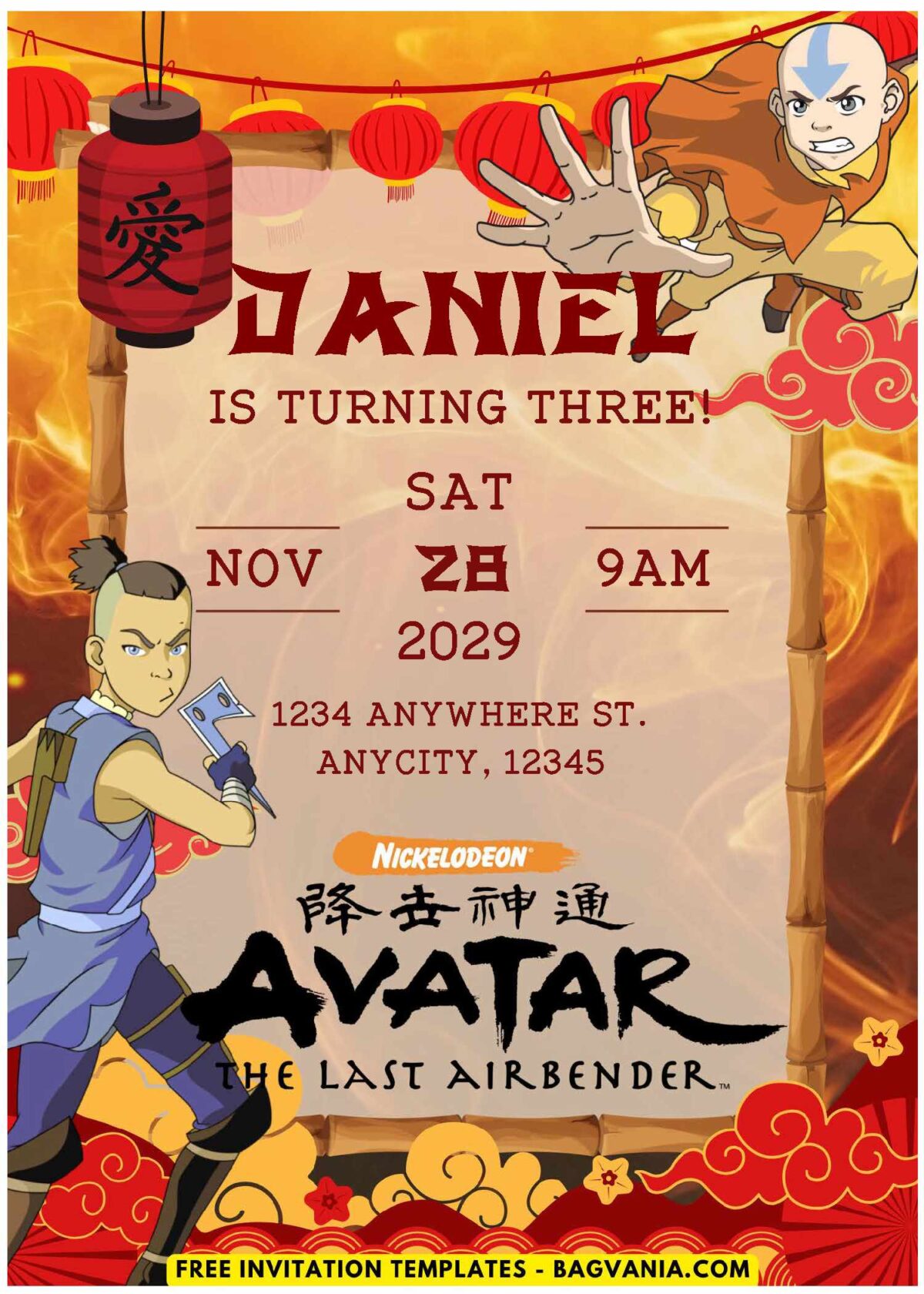 (Easily Edit PDF Invitation) Awesome Avatar Themed Birthday Invitation F