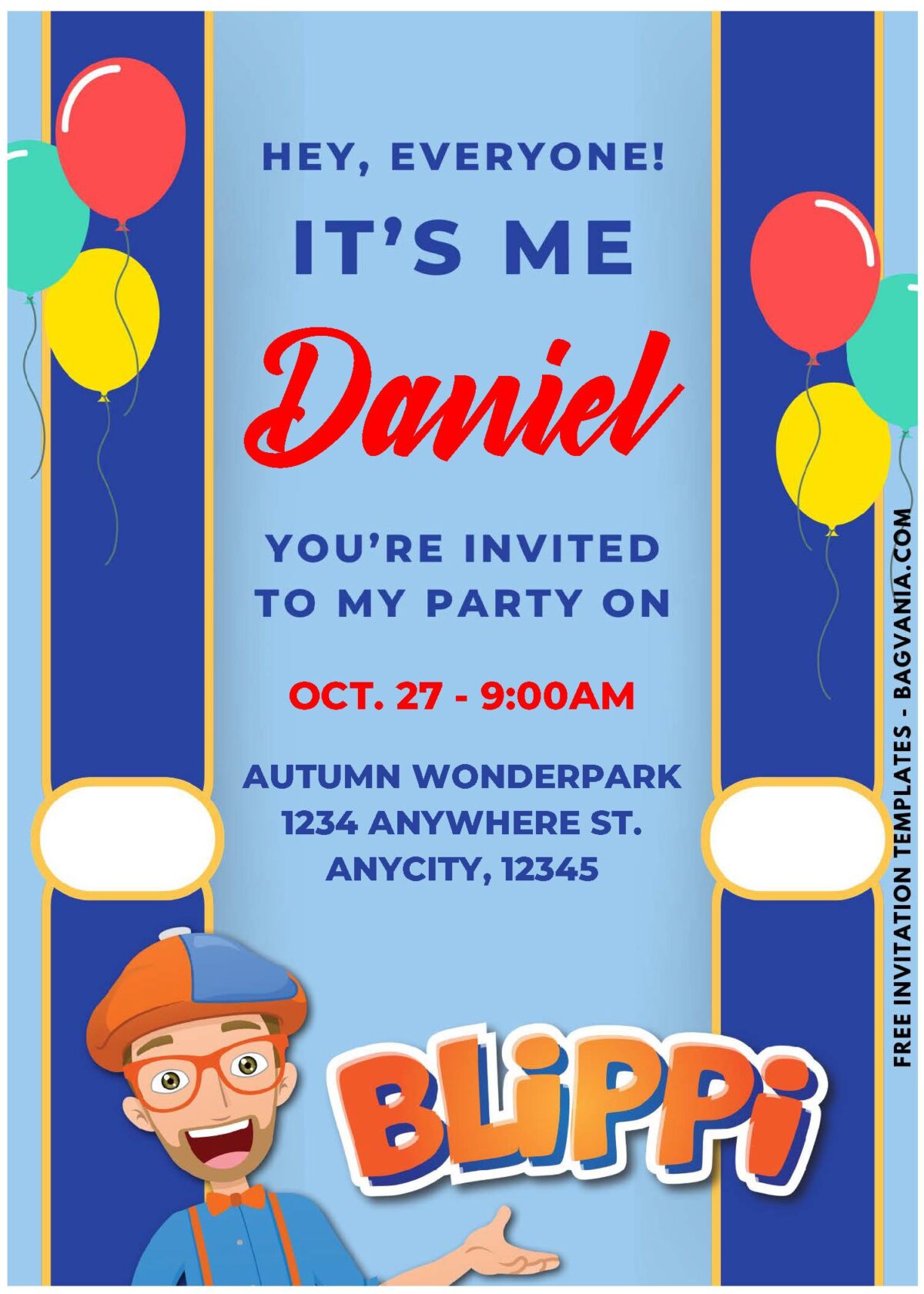 (Easily Edit PDF Invitation) Adorable Blippi Birthday Invitation D