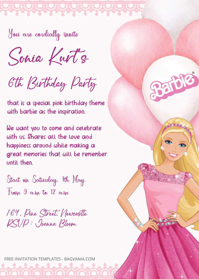 FREE PDF Invitation - Barbie Birthday Invitation Templates