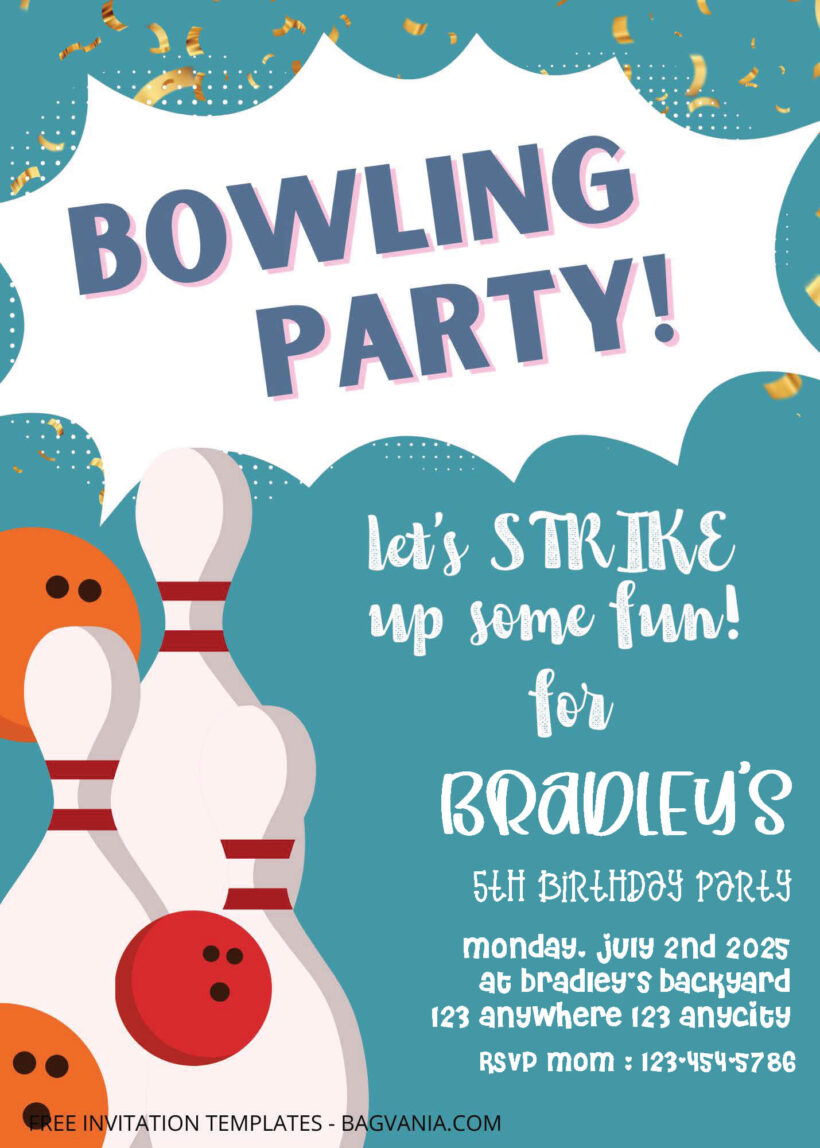 FREE PDF Invitation - Bowling Birthday Invitation Templates