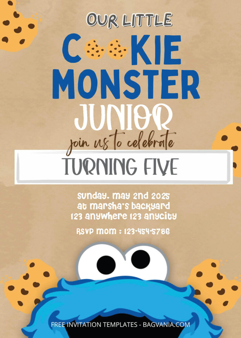FREE PDF Invitation - Cookie Monster Birthday Invitation Templates