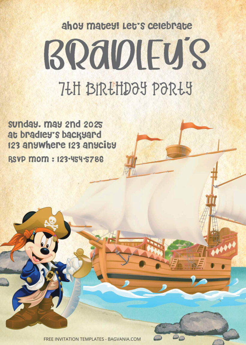 FREE PDF Invitation - Disney Pirate Birthday Invitation Templates
